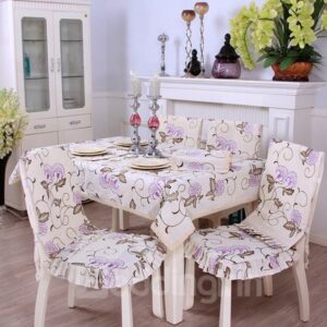 Elegant Polyester Fibre Purple Flower Pattern Decorative Chair Covers