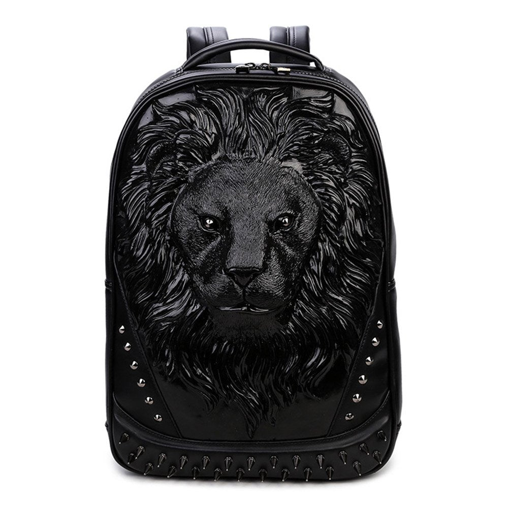 3D LION Rivet Painted Backpack Waterproof PU Leather Handbag For Men&Women - Image 2