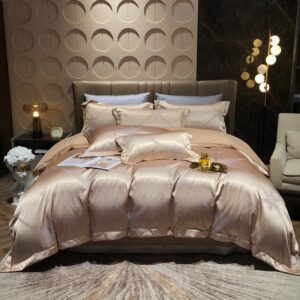 Luxury Silky Satin Jacquard 4-Piece Bedding Set Skin-friendly Soft Cotton Duvet Cover Set Queen King Size
