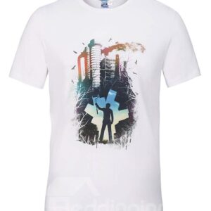 Round Neck Novelty Pattern White 3D Painted T-Shirt