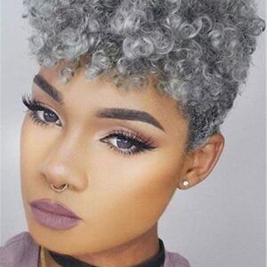 Short Pixie Cut Afro Kinky Curly 100% Human Hair Capless Wigs