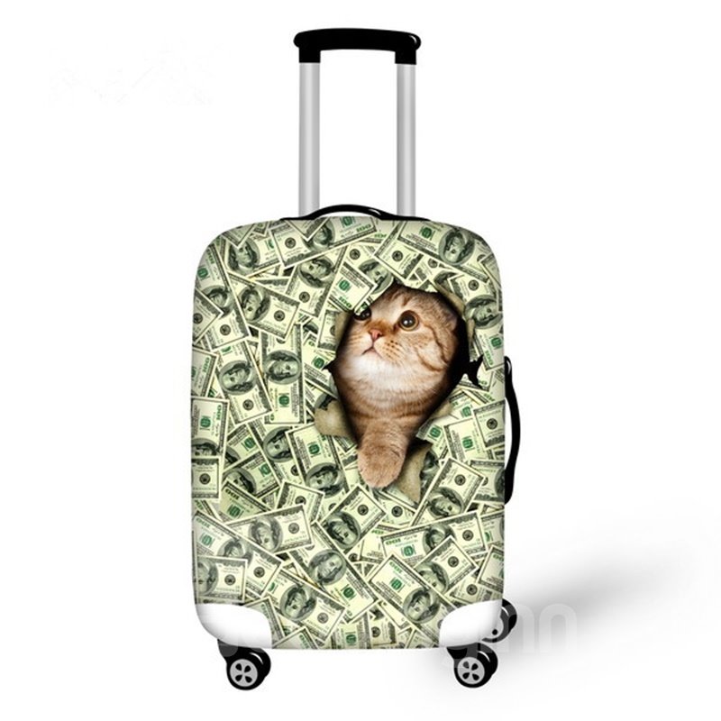 Cat With Dollars Pattern 3D Painted Luggage Cover