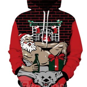Sexy Santa Wine Gift Christmas Long Sleeve 3D Pattern Hoodie