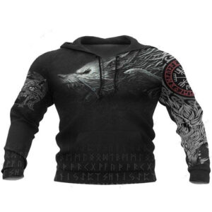 Men Viking Sweaters 3D Print Jormungandr Tattoos Casual Oversized Hoodie Norse Myth Autumn with Big Pockets Loose Jacket