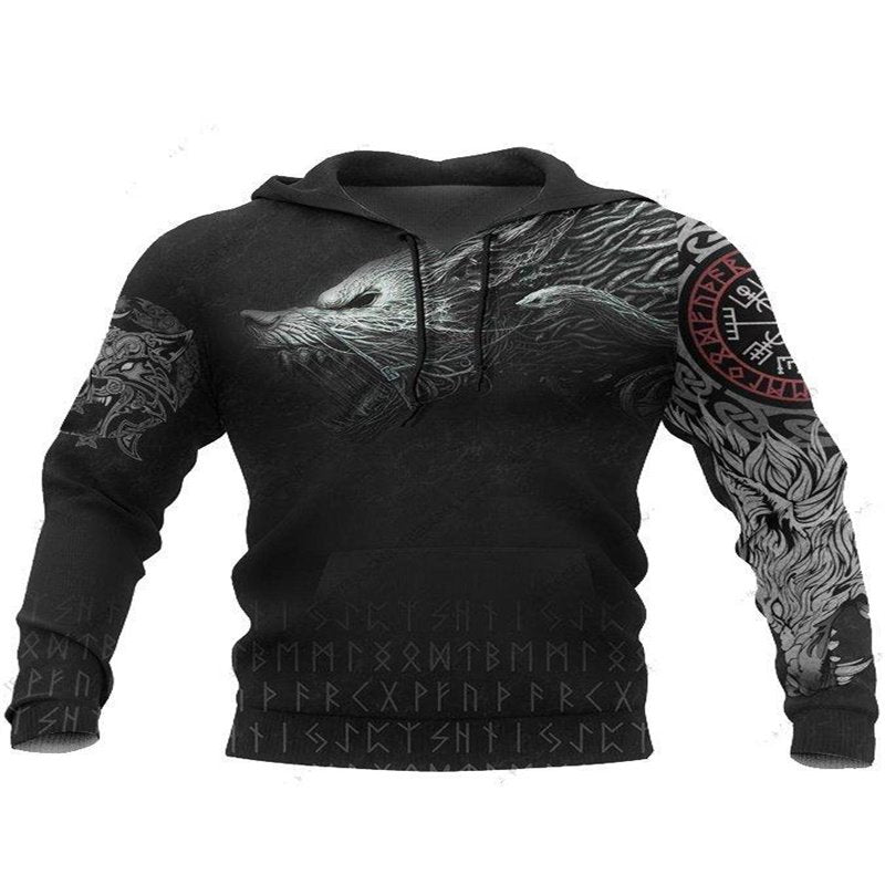 Men Viking Sweaters 3D Print Jormungandr Tattoos Casual Oversized Hoodie Norse Myth Autumn with Big Pockets Loose Jacket - Image 5