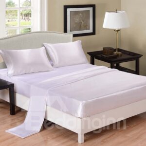 Pure White Printed Silk-like 4-Piece Bedding Sets/Duvet Covers