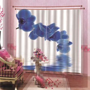 Bauhinia Curtains 3D Floral Themed Curtains Drapes 2 Panel Set  for Living Room Bedroom Decoration Window