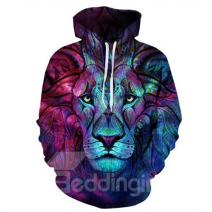 Long Sleeve Hoodie 3D Pattern Bohemia Blue Lion King Face