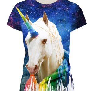 A Unicorn With A Colorful Horn Round Neck 3D Painted T-Shirt