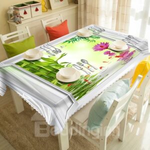 Cool and Refreshing Bamboo and Flower Pattern 3D Tablecloth