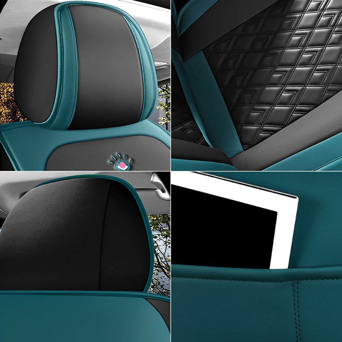 Universal Fit Car Seat Cover Full Set for 5-Seater Sedan SUV Diamond Pattern Faux Leather Vehicle Cushion Cover - Image 3