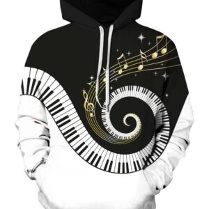 Long Sleeve Piano Keyboard Playing Fantacy Music Pattern 3D Painted Hoodie