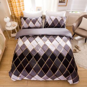 Simple Diamond Geometric Three-Piece Set Reactive Printing Duvet Cover Set Endurable Skin-friendly All-Season Polyester 2 Pillowcases