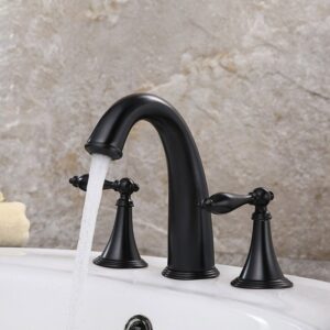 Black Waterfall Bathroom Sink Faucet Two Handle Three Hole Lavatory Faucet With Pop Up Drain