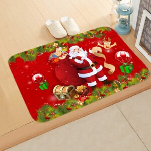 Christmas Santa Claus Red Bath Mat Polyester Skid Resistance Rectangle