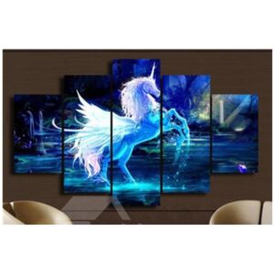 Blue Unicorn in River Hanging 5-Piece Canvas Eco-friendly and Waterproof Non-framed Prints