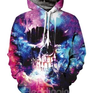 Unisex Skull Halloween Pullover Kangaroo Pocket 3D Painted Hoodie