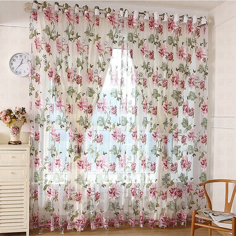 Ornate Peony Printing Custom Sheer Curtain - Image 46