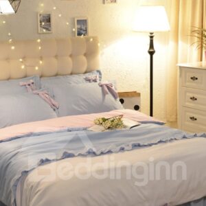 Blue And White Lace Decor Cotton Princess Style 4-Piece Bedding Sets/Duvet Cover