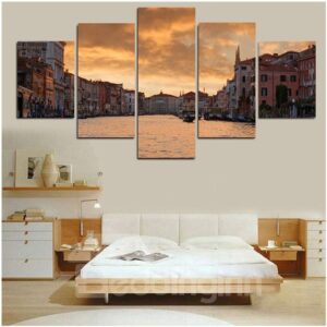 City Dusk 5-Piece Canvas Hung Non-framed Wall Prints
