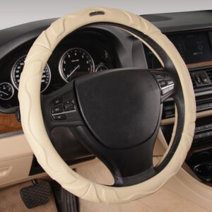 Durable PU Leather Material With Beautiful Arc Lines Medium Car Steering Wheel Cover Suitable for Most Round Steering Wheels