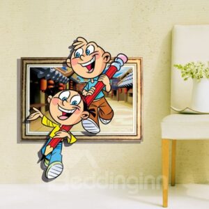 Amazing Creative 3D Kids Carrying a Pencil Design Wall Sticker