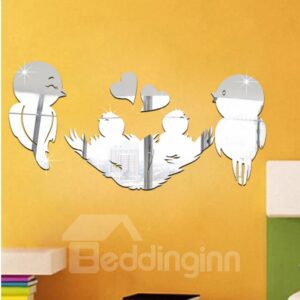 9¡Á18in Birds and Heart Shapes Mirror Waterproof and Eco-friendly 3D Wall Stickers