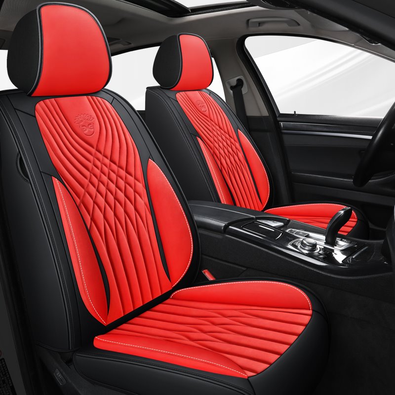 Sport Style 5 Seats Universal Fit Seat Covers Leather Color Block Cotton Seat Cover Airbag Compatible Automotive Vehicle Cushion Cover Universal Fit for Most Cars Auto Truck Van SUV - Image 3