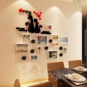 Loving Cat and Cute Footprints Wall Photo Frame Set with 3D Wall Stickers