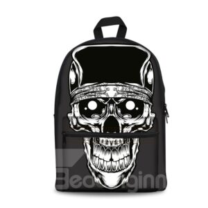 White Skull 3D Pattern Cool Style Personality SchoolBag Outdoor Black Backpack