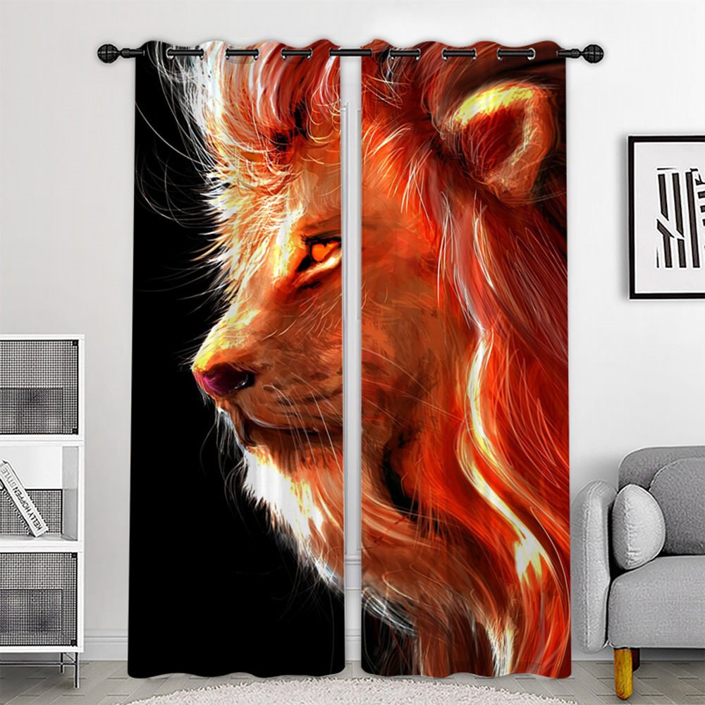 Creative 3D Animal Printed Curtains Red Lion Custom 2 Panels Drapes for Living Room Bedroom Decoration No Pilling No Fading No off-lining Heat insulation Sun Protection Waterproof Polyester - Image 5