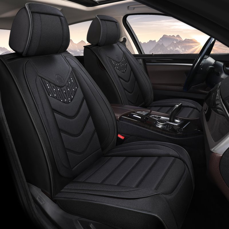 Car Seat Covers Full Coverage Flax Material Comfortable Breathable Wear-resistant & Durable Elegant Plain Health & Environmental Protection Airbag Compatible 5-seater Universal Fit Seat Covers - Image 2