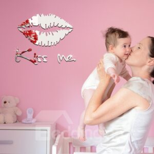 12¡Á11in Silver/Golden Lips Kiss Me Mirror Waterproof and Eco-friendly 3D Wall Stickers
