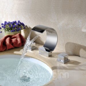 Half-Moon Chrome Contemporary Double Handles Widespread Waterfall Faucet