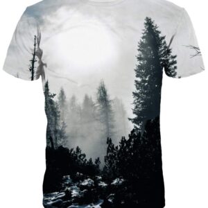 Round Neck Gray Trees Pattern 3D Painted T-Shirt