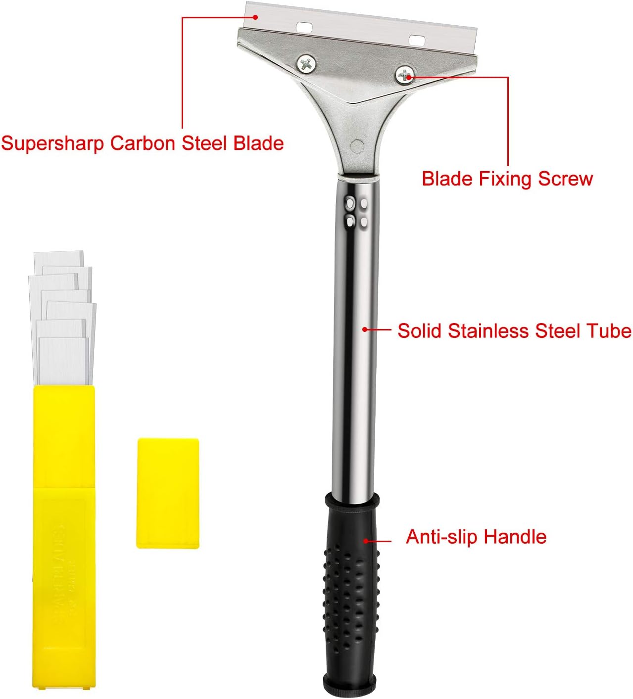 4 Inch Razor Blade Scraper Tool Tile Paint Scraper Floor Wall Paper Removal Smoothing Scraper with 10 Pieces Replacement Blades for Removing Wallpaper, Sticker Glue Floor Adhesive 2 Pieces (Black) - Image 3