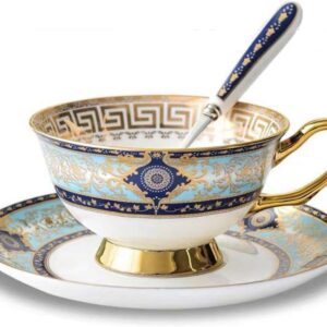 Vintage Bone China Cup Saucer Set, Tea Coffee Cup for Home Kitchen Wedding, 200ml Capacity