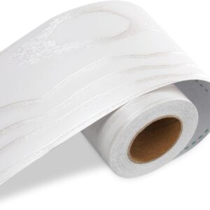 LACHEERY White Oak Wood Border Wallpaper Peel and Stick Bathroom Mirror Frame Border Wood Grain Repair Tape Silver White Wood Bulletin Board Border Trim Self Adhesive Modern Classroom Border 3"x197"