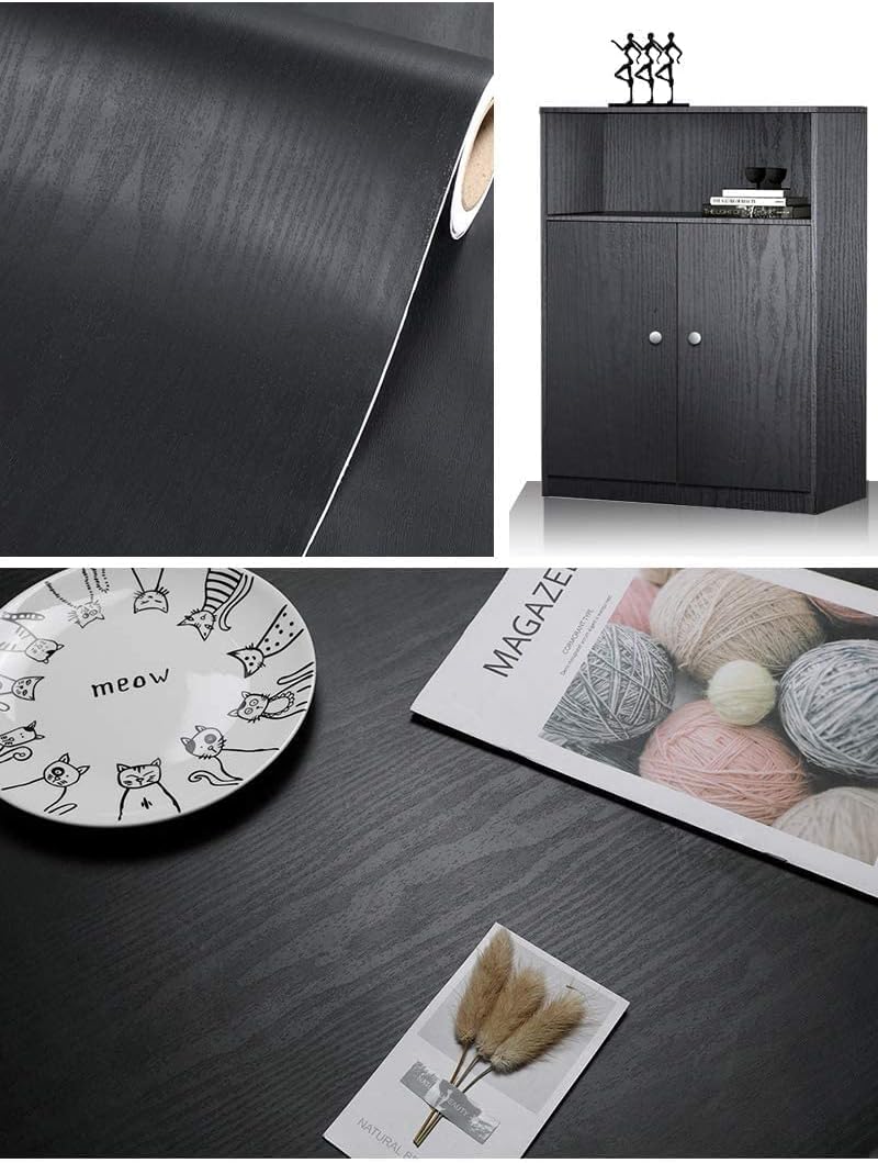 Black Wallpaper - Wood Peel and Stick Wallpaper – Black Wood Self-Adhesive & Removable Wallpaper for Countertop Furniture Kitchen Wall, Realistic Wood Sensation, Easy to Clean, 17.7” × 118” Vinyl - Image 2