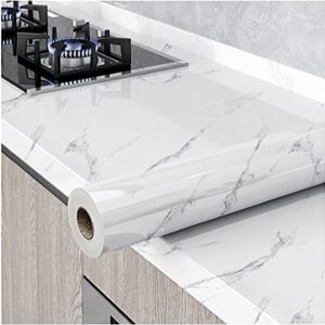 Glossy Marble Wallpaper Granite Gray/White Peel and Stick Self Adhesive Removable Waterproof Countertop Paper for Cabinet Furniture Kitchen Viny Film, 15.8″ ×118″
