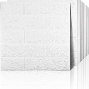 Sodeno 20 PCS White 3D Wall Panels, 29 sq.feet Coverage, Printable Wallpaper Sticker with Self-Adhesive Waterproof Brick PE Foam Wall Panels Peel and Stick for Interior Wall Decor, Home Decoration