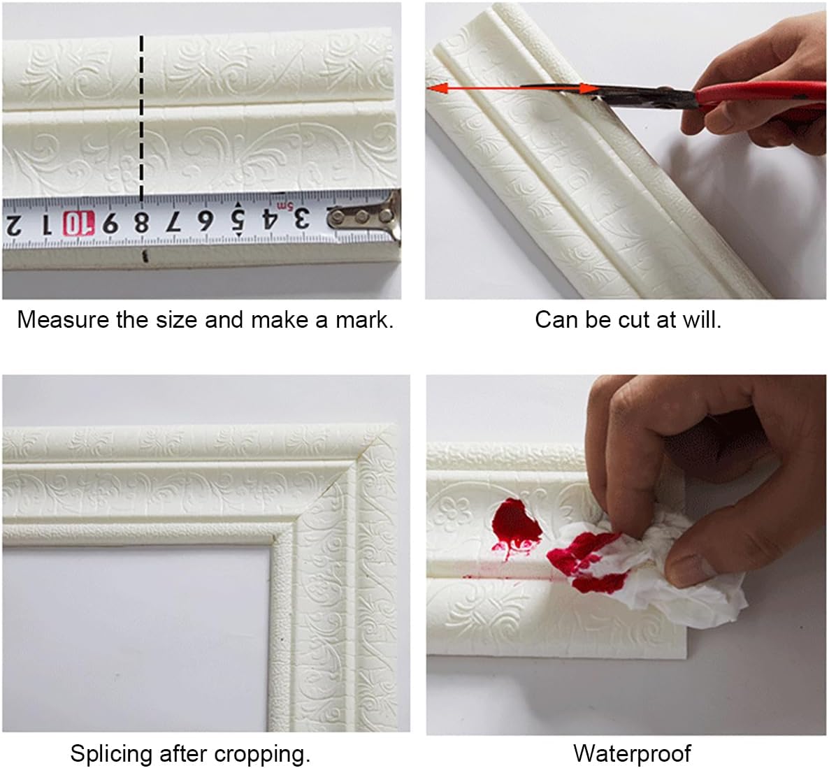 Cozylkx 90"x 3" Self Adhesive Flexible Foam Molding Trim, 3D Sticky Decorative Wall Lines Wallpaper Border for Home, Office, Hotel DIY Decoration, White - Image 3