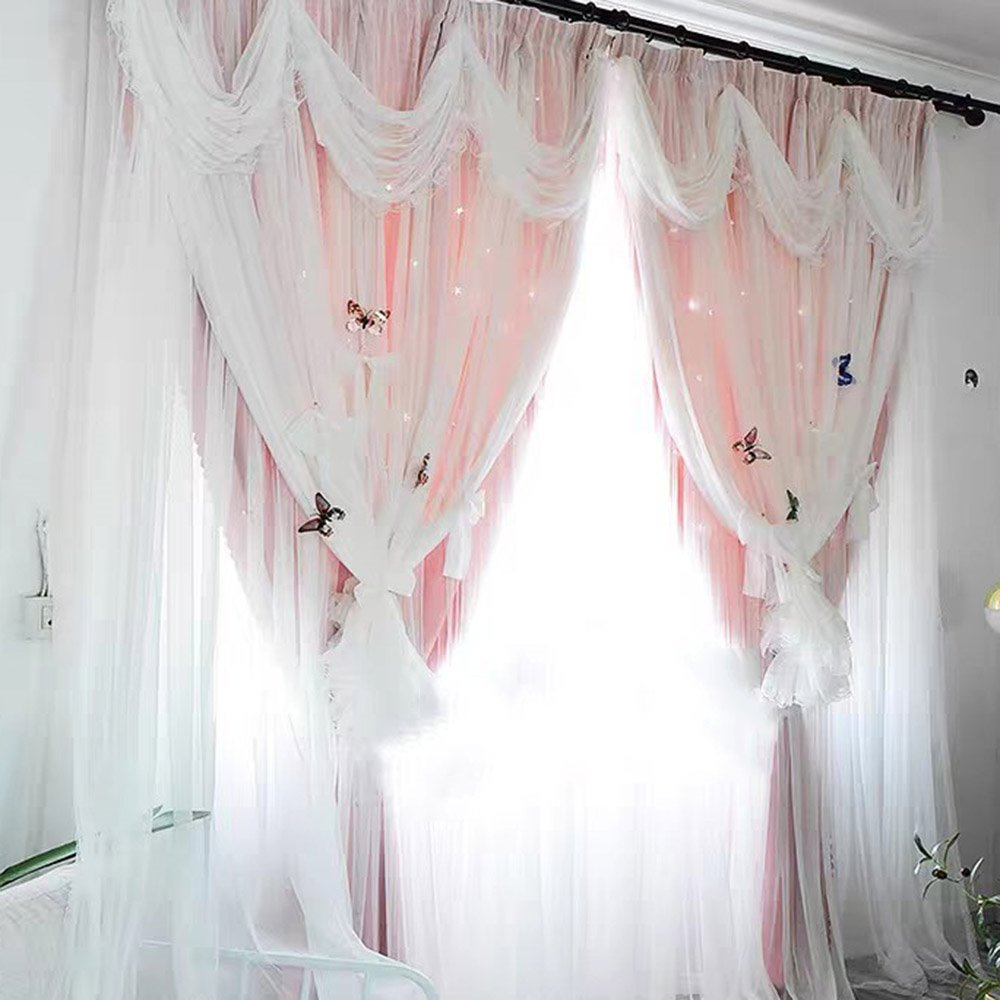 Princess Style Star Hollowed-out Blackout Decorative Curtain Set Cloth and Sheer Sewing Together Custom 2 Panels Drapes for Living Room Bedroom - Image 54