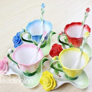 New Arrivals Hot Sell Creative Enamel Multipurpose Red/Pink/Blue/Yellow Roses Coffe Cups