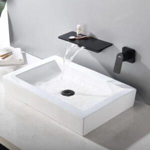 Gold Waterfall Bathroom Sink Faucet 1- Handle Wall Mount Lavatory Faucet Mixer Tap Solid Brass