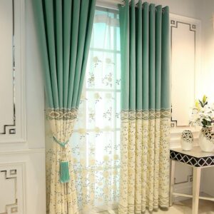 Blackout Curtains Green Floral Embroidery Shading Curtains Noble and Elegant for Living Room Bedroom Decoration Custom 2 Panels Drapes