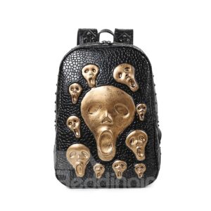 Ghost Skull 3D PU Leather Durable Casual Laptop Backpack School Bag