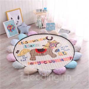Cartoon Horse Round Shape Polyester Baby Play Floor Mat/Crawling Pad