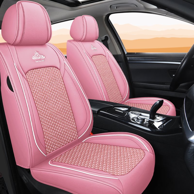 Breathable and Cool Ice Silk and Wear-resistant Leather Material Suitable for Most Cars or Pickup Trucks 5 Seats Universal Fit Seat Covers - Image 3