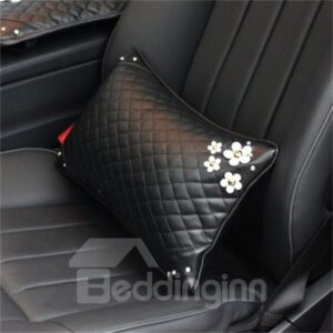 Girly Elegant Daisy ornament High-grade Leather Car Waistrest Pillow